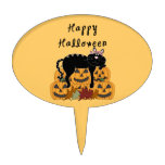 Halloween Black Cat and Pumpkins Cake Topper
