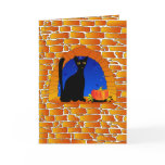 Halloween black cat and pumpkins greeting card