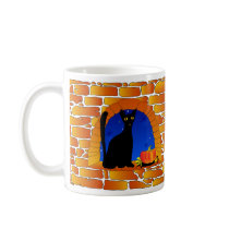 Halloween black cat and pumpkins mugs by VioDeSign Halloween black cat and pumpkins mugs