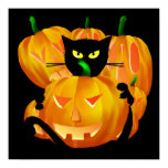 Halloween Black Cat and Pumpkins poster