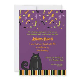 Halloween Black Cat Birthday Invitation invitation