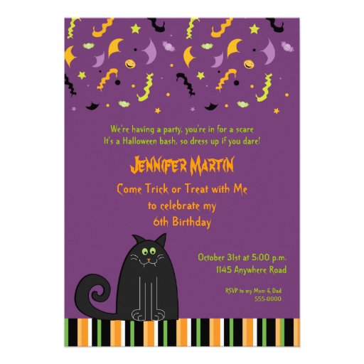 Halloween Black Cat Birthday Invitation