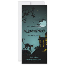 Halloween Black Cat Haunted House Blue invitations by Ruxique Halloween Black Cat Haunted House Blue invitations