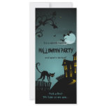 Halloween Black Cat Haunted House Blue Custom Invitations