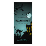 Halloween Black Cat Haunted House Blue Custom Invitations