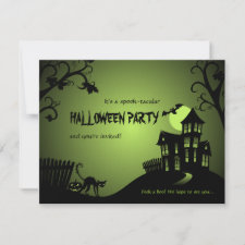 Halloween Black Cat Haunted House Custom Invitation