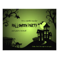 Halloween Black Cat Haunted House Custom Invitation