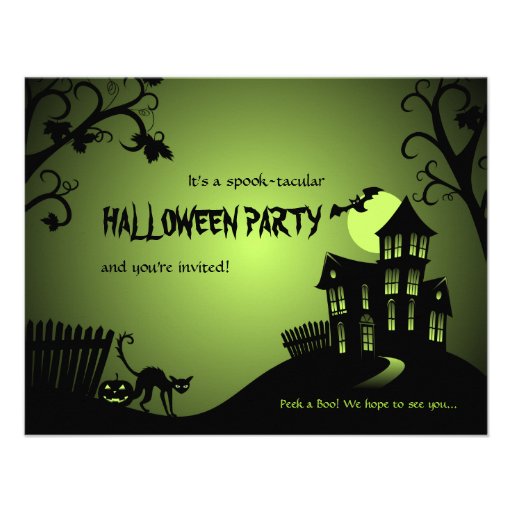 Halloween Black Cat Haunted House Custom Invitation (front side)