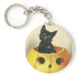 Halloween, Black Cat inside a Pumpkin Key Chain