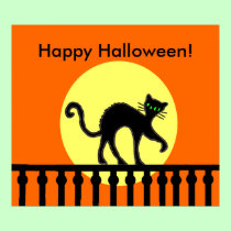 Halloween Black Cat Moon Fence posters