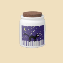 Halloween Black Cat on Fence candy jars