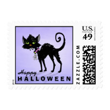 Halloween Black Cat Purple Back - Happy Halloween
