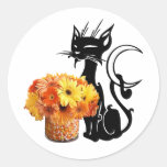Halloween Black Cat Round Stickers