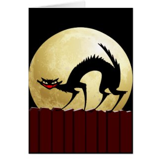 Halloween Black Cat w/Full Moon Greeting Card