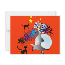 Halloween Black Cats Witch and Stars invitations by OLANartist Halloween Black Cats Witch and Stars invitations