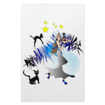 Halloween Black Cats Witch and Stars stationery