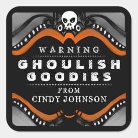 Halloween Black Orange White Treat Warning Label Square Sticker