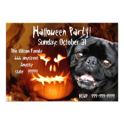 Halloween Black Pug party invitation