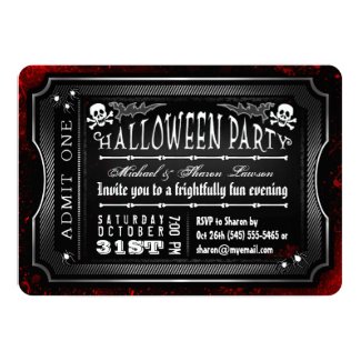 Halloween Black & White Bloody Admit One Ticket 5x7 Paper Invitation Card