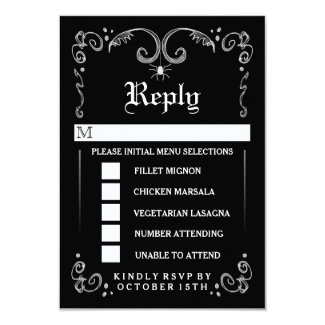 Halloween Black White Gothic 3.5x5 MENU RSVP 3.5x5 Paper Invitation Card