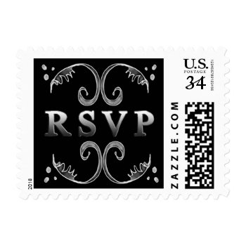 Halloween Black & White Gothic Scroll Rsvp Postage by juliea2010 at Zazzle