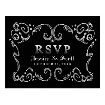 Halloween Black White Gothic Scroll Rsvp Postcard by juliea2010 at Zazzle