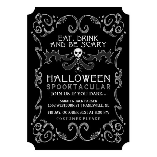 Halloween Black & White Party Invitation (front side)