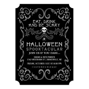 Halloween Black & White Party Invitation