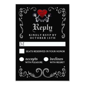 Halloween Black White Skeletons With Heart Rsvp 3.5x5 Paper Invitation Card by juliea2010 at Zazzle