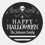 Halloween Black White Skull Label Happy Halloween Classic Round Sticker
