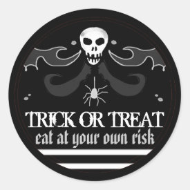 Halloween Black & White Skull Label Trick or Treat Classic Round Sticker