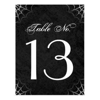 Halloween Black White Spider Web Table Number Card Postcard by juliea2010 at Zazzle