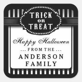 Halloween Black & White Striped Trick or Treat Square Sticker