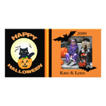 Halloween /black Witch Cat Custom Photo Card