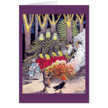 Halloween Bonfire with Bear and Brownies Greeting Cards