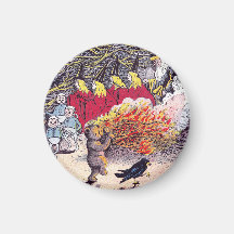 Halloween Bonfire with Bear and Brownies Refrigerator Magnet