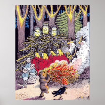 Halloween Bonfire with Bear and Brownies Poster