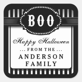 Halloween BOO Black & White Striped Treat Label Square Sticker