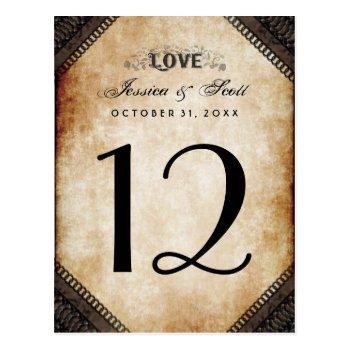 Halloween Brown Gothic Love Table Number Cards Postcard by juliea2010 at Zazzle