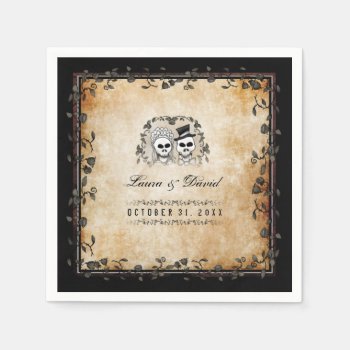 Halloween Brown Gothic Skeletons Matching Wedding Standard Cocktail Napkin by juliea2010 at Zazzle