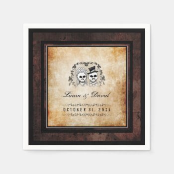 Halloween Brown Gothic Skeletons Matching Wedding Standard Cocktail Napkin by juliea2010 at Zazzle