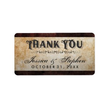Halloween Brown Gothic Skeletons Wedding Thank You Address Label by juliea2010 at Zazzle