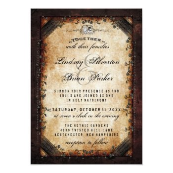 Halloween Brown Gothic "together With" Skeleton 5x7 Paper Invitation Card by juliea2010 at Zazzle