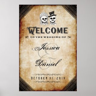 Halloween Brown Skeletons 24x36 Welcome to Wedding Poster