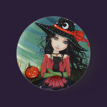 Halloween Button Pin Witch Cat Art buttons