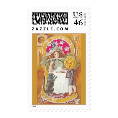 halloween card 3 bright postage stamp by eelkat