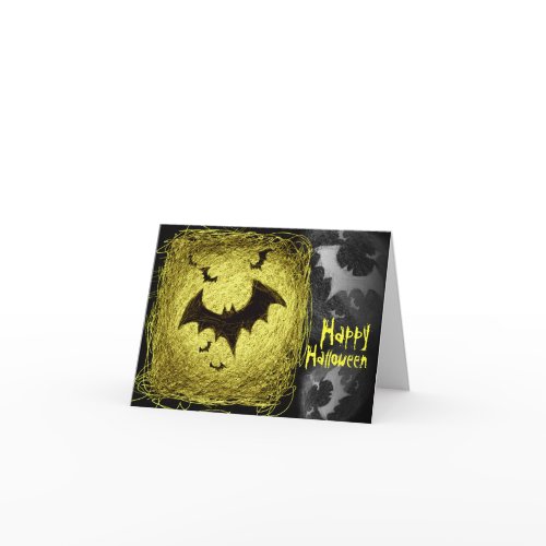 Halloween Card Bats Scratch Yellow card
