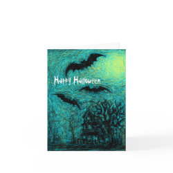 Halloween Card Haunting House Blue card