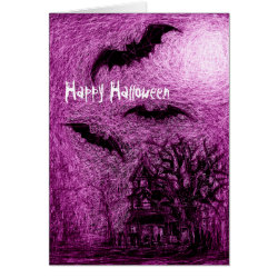 Halloween Card Haunting House Pink card