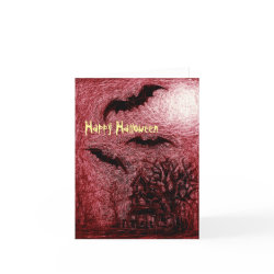 Halloween Card Haunting House Red card